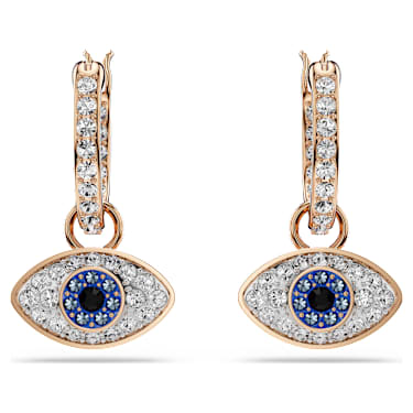 Symbolica csepp alakú fülbevaló, Gonosz szem, Kicsi, Kék, 18 kt-os rózsaarany bevonat - Swarovski, 5736982