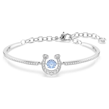 Symbolica bangle, Round cut, Pavé, Horse shoe, Blue, Rhodium