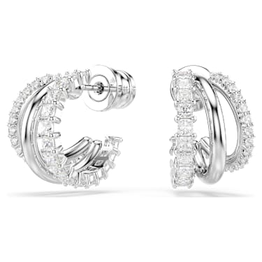 Hyperbola 大圈耳環, 圓形切割, 迷你, 白色, 鍍白金色 - Swarovski, 5737110