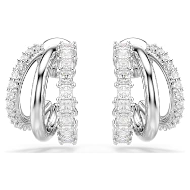 Hyperbola karika fülbevaló, Körmetszéses, Mini, Fehér, Ródium bevonattal - Swarovski, 5737110