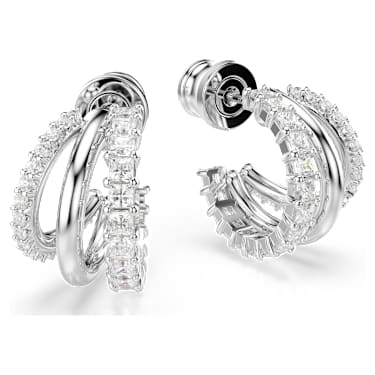 Hyperbola hoop earrings, Round cut, Mini, White, Rhodium plated - Swarovski, 5737110