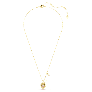 Přívěsek Idyllia, Různé výbrusy, Srdce, klíč, Růžová, Pokoveno ve zlatém odstínu - Swarovski, 5737288