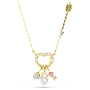 Idyllia medál, Vegyes metszés, Szív, kulcs, Rózsaszín, Aranytónusú bevonattal - Swarovski, 5737290