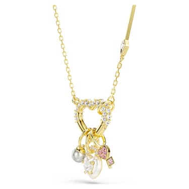 Idyllia 链坠, 混合切割, 心形、钥匙, 粉红色, 镀金色调 - Swarovski, 5737290