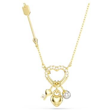 Pandantiv Idyllia, Tăieturi mixte, Inimă, cheie, Roz, Placat cu auriu - Swarovski, 5737290