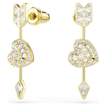 Pendants d'oreilles Idyllia, Tailles variées, Cœur avec flèche, Blanches, Placage de ton or - Swarovski, 5737295