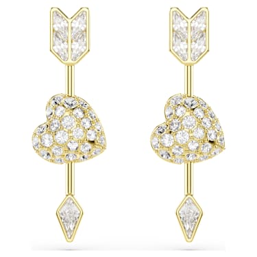 Idyllia damla küpeler, Karışık kesimler, Oklu kalp, Beyaz, Altın rengi kaplama - Swarovski, 5737295