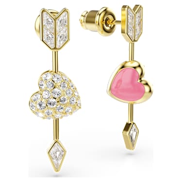 Pendants d'oreilles Idyllia, Tailles variées, Cœur avec flèche, Blanches, Doré à l’or 18 carats (750/1000) - Swarovski, 5737295