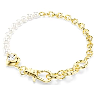 Zapestnica Idyllia, Kristalni biser, Bela, PVD zlatega odtenka - Swarovski, 5737299