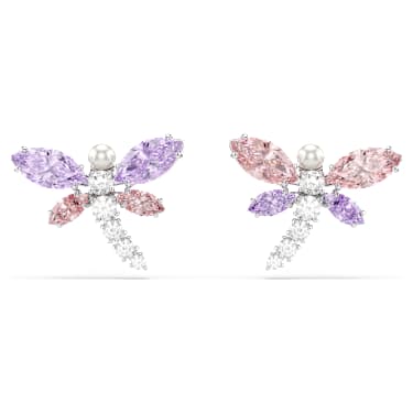 Ariana Grande x Swarovski stud earrings, Mixed cuts, Dragonfly, Multicolored, Rhodium plated - Swarovski, 5737371