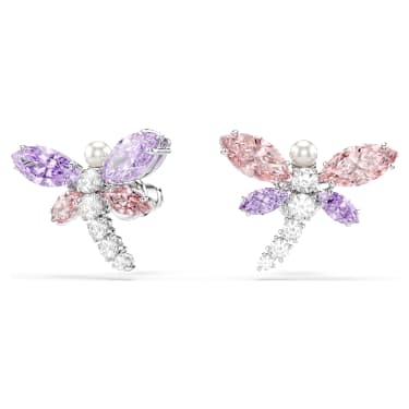 Ariana Grande x Swarovski stud earrings, Mixed cuts, Dragonfly, Multicolored, Rhodium plated - Swarovski, 5737371