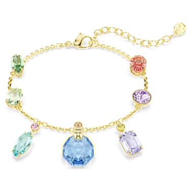 Gema bracelet, Mixed cuts, Dangling crystals, Multicoloured, 18K gold finish - Swarovski, 5737442