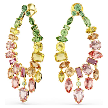 Visací náušnice Gema, Různé výbrusy, Lustr, Vícebarevné, Povrchová úprava z 18k zlata - Swarovski, 5737445