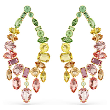 Gema 水滴形耳环, 混合切割、垂饰, 流光溢彩, 镀金色调 - Swarovski, 5737445