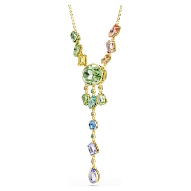 Y-verižica Gema, Mešani rezi, Večbarvna, V videzu 18-karatnega zlata - Swarovski, 5737451