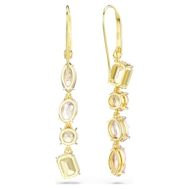 Gema 水滴形耳环, 非对称设计, 混合切割, 粉红色, 镀金色调 - Swarovski, 5737454