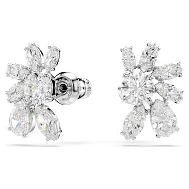 Mesmera stud earrings, Mixed cuts, Flower, White, Rhodium plated - Swarovski, 5737462