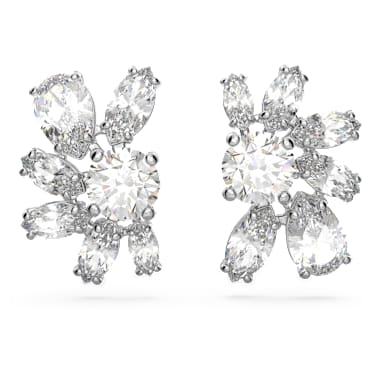 Mesmera stud earrings, Mixed cuts, Flower, White, Rhodium plated - Swarovski, 5737462