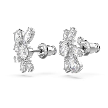 Mesmera stud earrings, Mixed cuts, Flower, White, Rhodium plated - Swarovski, 5737462