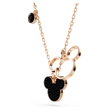 Mickey & Minnie pendant, Black, Rose gold-tone plated - Swarovski, 5737559