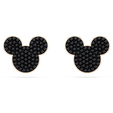 Pendientes de botón Mickey & Minnie, Negros, Baño tono oro rosa - Swarovski, 5737560