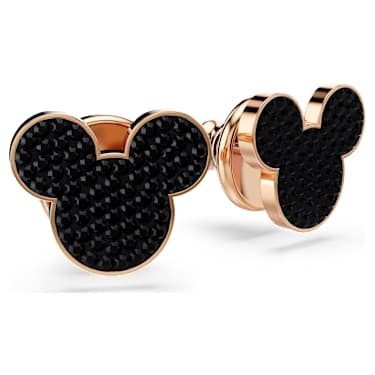 Clous d'oreilles Mickey & Minnie, Noires, Placage de ton or rosé - Swarovski, 5737560