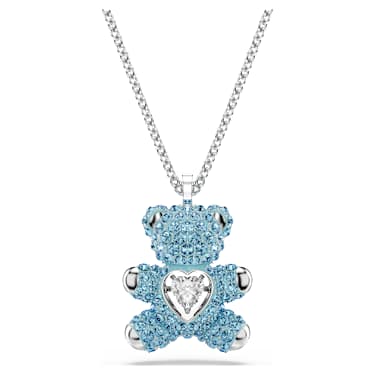 スワロフスキー テディベア ネックレス ブルー Teddy ペンダント, クマ, ブルー, ロジウム・プレーティング | Swarovski
