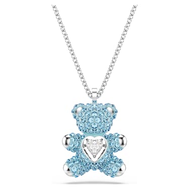 Teddy 链坠, 熊, 蓝色, 镀铑 - Swarovski, 5737620