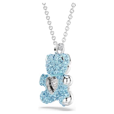 Teddy ペンダント, クマ, ブルー, ロジウム・プレーティング | Swarovski