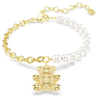 Idyllia ブレスレット, クリスタル・パール, ラウンドカット, テディベア, ゴールド系, 18Kゴールドコーティング - Swarovski, 5737622