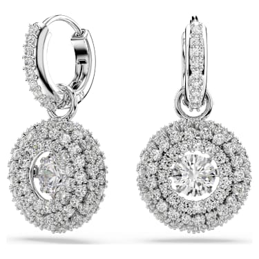 Sublima drop earrings, Round cut, White, Rhodium plated - Swarovski, 5738193
