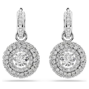 Cercei cu drop Sublima, Tăietură rotundă, Albi, Placat cu rodiu - Swarovski, 5738193
