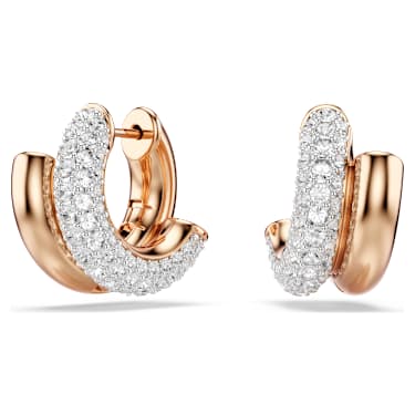 Dextera karika fülbevaló, Körmetszéses, Mini, Fehér, 18 kt-os rózsaarany bevonat - Swarovski, 5738198