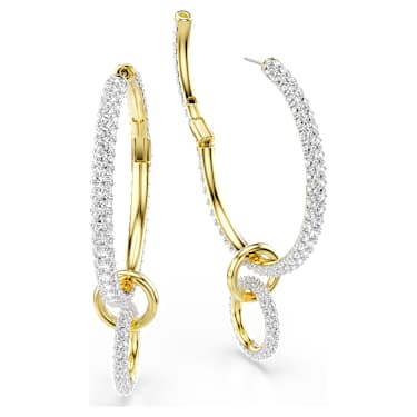 Dextera hoop earrings, Round cut, White, Gold-tone plated - Swarovski, 5738201