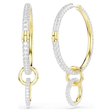Dextera 大圈耳環, 圓形切割, 白色, 鍍金（金色飾面） - Swarovski, 5738201