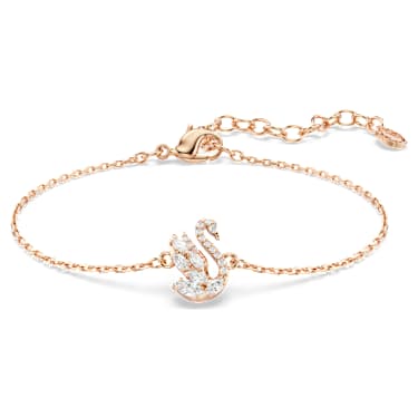 Náramek Swan, Různé výbrusy, Labuť, Bílá, Pokoveno v růžovozlatém odstínu - Swarovski, 5738202