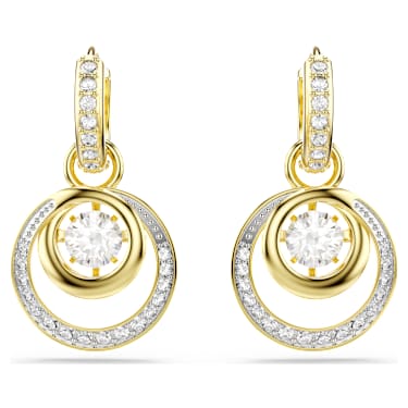 Hyperbola csepp alakú fülbevaló, Körmetszéses, Fehér, Aranytónusú bevonattal - Swarovski, 5738249