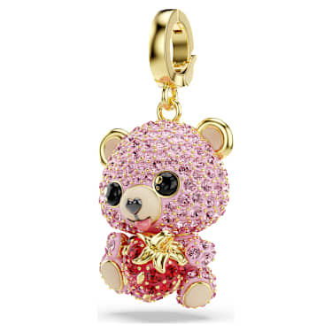 Charm Idyllia, Combinação de lapidações, Ursinho, Rosa, Lacado a dourado - Swarovski, 5738357