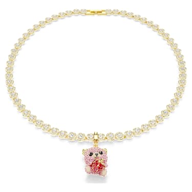 Idyllia 吊飾, 混合式切割, 泰迪熊, 粉紅色, 鍍金（金色飾面） - Swarovski, 5738357