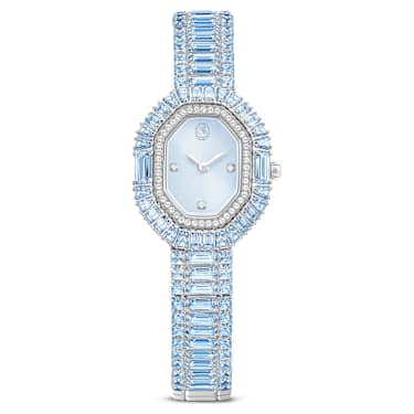 Ceas Matrix octagon, Tăietură baghetă, Brățară de metal, Albastru, Oțel inoxidabil - Swarovski, 5739632
