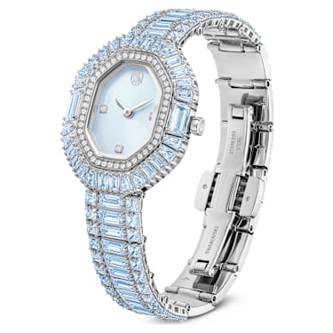 Ceas Matrix octagon, Tăietură baghetă, Brățară de metal, Albastru, Oțel inoxidabil - Swarovski, 5739632