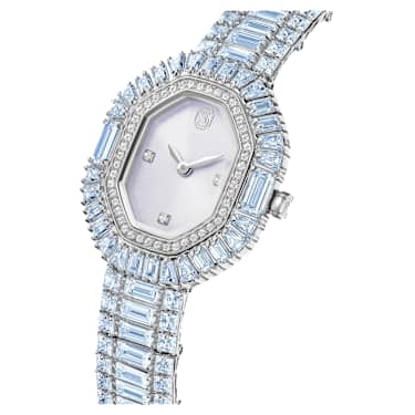 Ceas Matrix octagon, Tăietură baghetă, Brățară de metal, Albastru, Oțel inoxidabil - Swarovski, 5739632