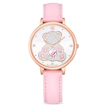 Reloj Teddy, Fabricado en Suiza, Correa de piel, Rosa, Acabado tono oro rosa - Swarovski, 5739838