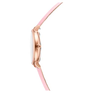 Hodinky Teddy, Vyrobeno ve Švýcarsku, Kožený řemínek, Růžová, Povrchová úprava v růžovozlatém odstínu - Swarovski, 5739838