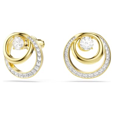 Hyperbola düğme Küpeler, Yuvarlak kesim, Beyaz, 18k altın rengi yüzey - Swarovski, 5740407