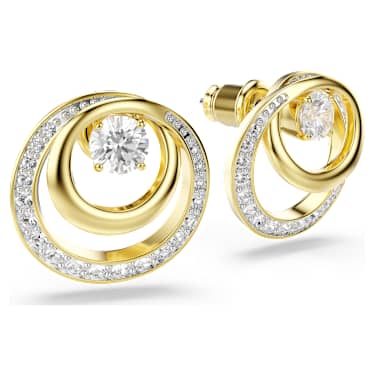 Hyperbola düğme Küpeler, Yuvarlak kesim, Beyaz, 18k altın rengi yüzey - Swarovski, 5740407