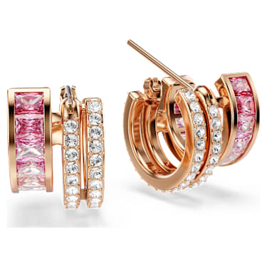 Connexus 大圈耳環, 混合式切割, 粉紅色, 鍍金（玫瑰金色飾面） - Swarovski, 5741333