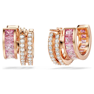 Connexus 大圈耳环, 混合切割, 粉红色, 玫瑰金色饰面 - Swarovski, 5741333