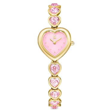 Idyllia Heart watch, Crystal bracelet, Pink, Gold-tone finish - Swarovski, 5741519