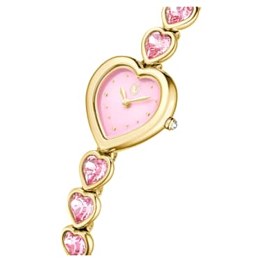 Idyllia Heart watch, Crystal bracelet, Pink, Gold-tone finish - Swarovski, 5741519